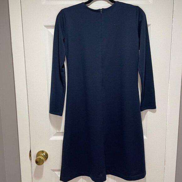 Mandrinne Fit to Flare Dress Navy Black Cream Colorblock Modest Girl's Size 14 - Picture 4 of 6